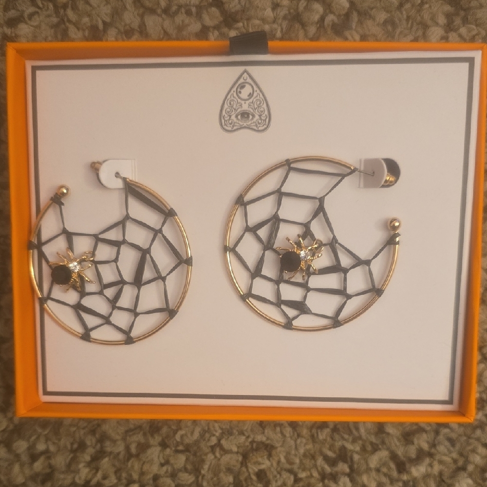 Gold and Black Spider Web Earrings